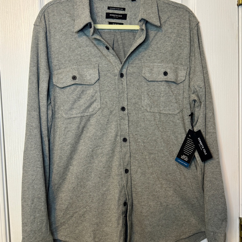 Kenneth Cole Mobility Knit Slim Fit Shirt - NWT Mens Large- Grey